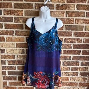 CAbi Blue and Purple Floral Camisole Top
